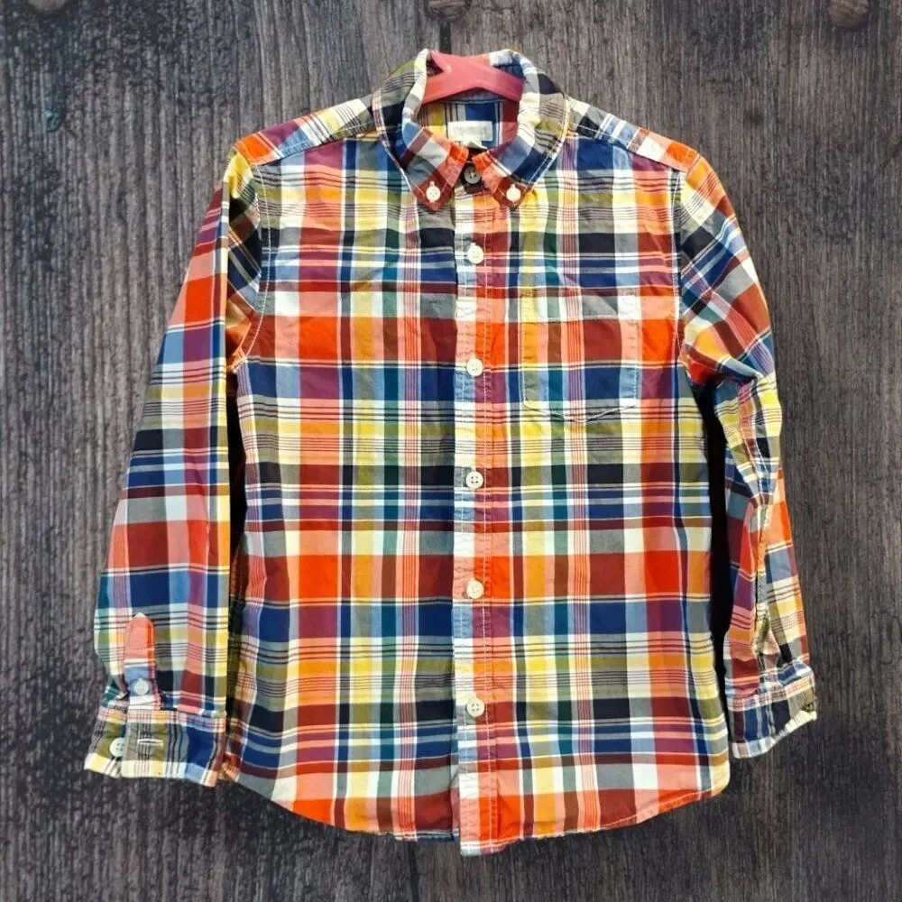 Gymboree Boys Rainbow Plaid Button Front Shirt Size Small